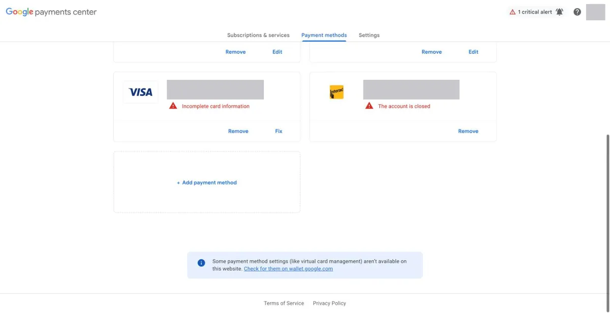 Google 付款中心 Add payment method